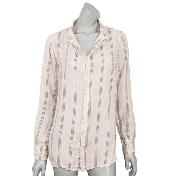 CP SHADES Medium Marella 100% Linen Button up Shirt in Peach Striped - Picture 4 of 9